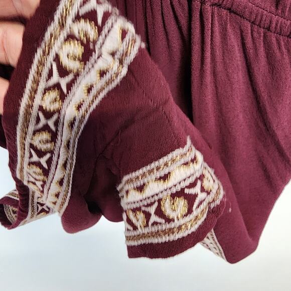 Forever 21 Romper Size M Burgundy Lace Trim V-neck Long Sleeve Crepe Rayon Y2K - Picture 7 of 12